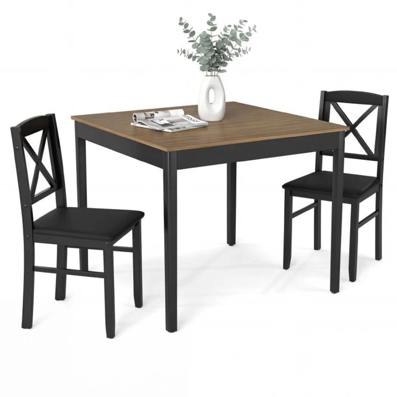 GiantexUK 3-Piece Dining Table and Chair Set, Wooden Dining Furniture