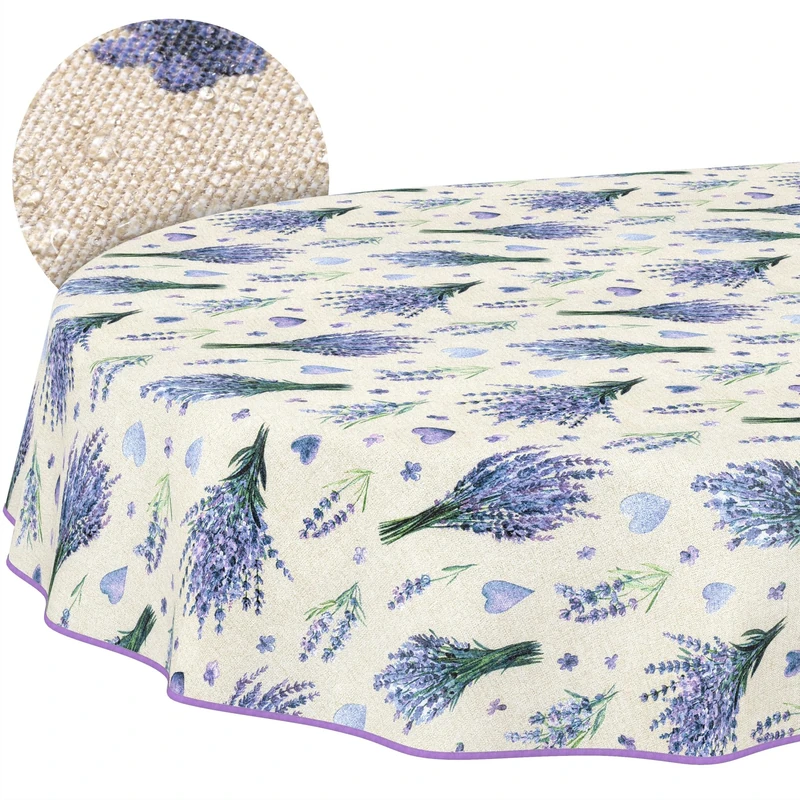ANRO Washable Lavender Purple Oval Tablecloth 240 x 140 cm - Water Resistant Indoor Outdoor Lotus Effect with Hem