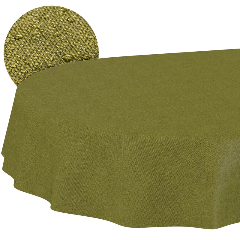 ANRO Washable Tablecloth Olive Green Linen Look Oval 300 x 140 cm - Garden Tablecloth Indoor Outdoor Water-Repellent Dirt-Repellent Easy Care Cut Edge