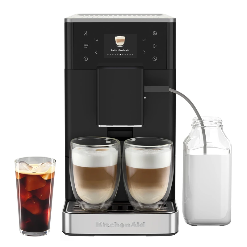 KitchenAid KF3 Fully Automatic Coffee Machine, AutoMilk System, IntelliGrind Grinder, 15+ Recipes, Iced Coffee, 6 cm Colour Display, 15-18 Bar, Matte Black