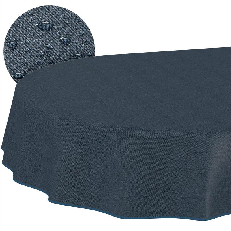 ANRO Washable Tablecloth Dark Blue Linen Look Oval 240 x 140 cm - Garden Tablecloth Indoor Outdoor Water-Repellent Dirt-Repellent Easy Care with Hem