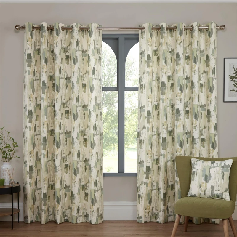 Sundour Bamford Fully Lined Abstract Eyelet Curtains Fennel 46x72