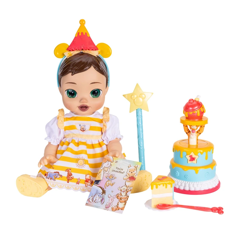 Disney Darlings Winnie the Pooh Birthday Celebration Feature Doll 13" / 33cm, Officially Licensed by Jakks Pacific, Interactive Light Up & Sounds, Fun Pooh Inspired Accessories, Gift for Girls 3+