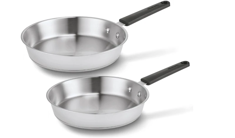 Brabantia Enjoyment Set of 2 Frying Pans 90% Recycled Stainless Steel Diameter 24 & 28 cm Suitable for All Heat Sources Induction