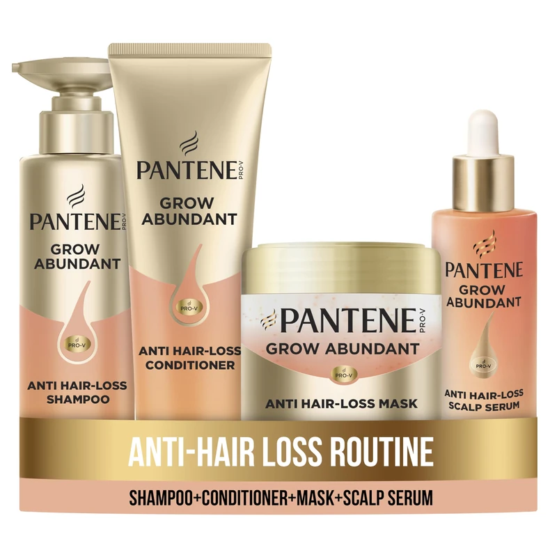 Pantene Grow Abundant Anti-Hair Loss Collection: Shampoo 300ml, Conditioner 250ml, Mask 300ml and Scalp Serum 60ml. With Pro-Vitamin Complex, Amino Acid an Niacinamide