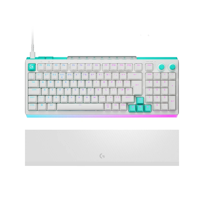 Logitech G512 X 98 - Hot-Swappable TMR Analogue/Mechanical Gaming Keyboard, 8K, RAPID TRIGGER, RGB, Wired + G512 X PALM REST 98, RGB Lightbar-Amplifying Acrylic Palm Rest - White