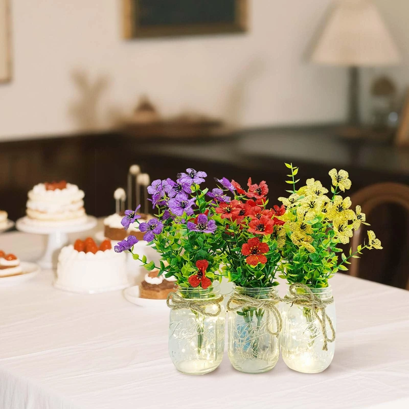 GarveeLife Decorative Centerpiece Set of 6 Painted Mason Jar Vases with Artificial Daisies and LED Garlands Ideal for Wedding, Party, Reception, Home Decoration Daisy Colorful - Image 1