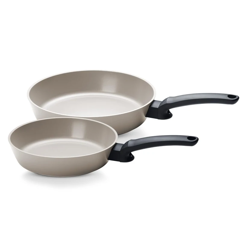 Fissler Ceratal® Evo Comfort Pan Set of 2 (24 + 28 cm, Warm Grey) - Made in Germany, Ceramic Pans Made Without PFAS/PTFE, CookStar® Base