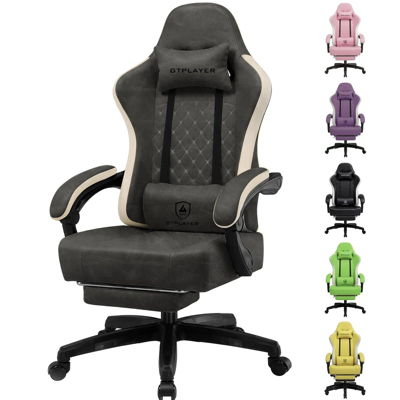 GTPLAYER Gaming Chair with Footrest, Ergonomic Computer Desk Chair with Pocket Spring Cushion Home Office High Back Support Lumbar Support Heavy Duty Wide, Grey