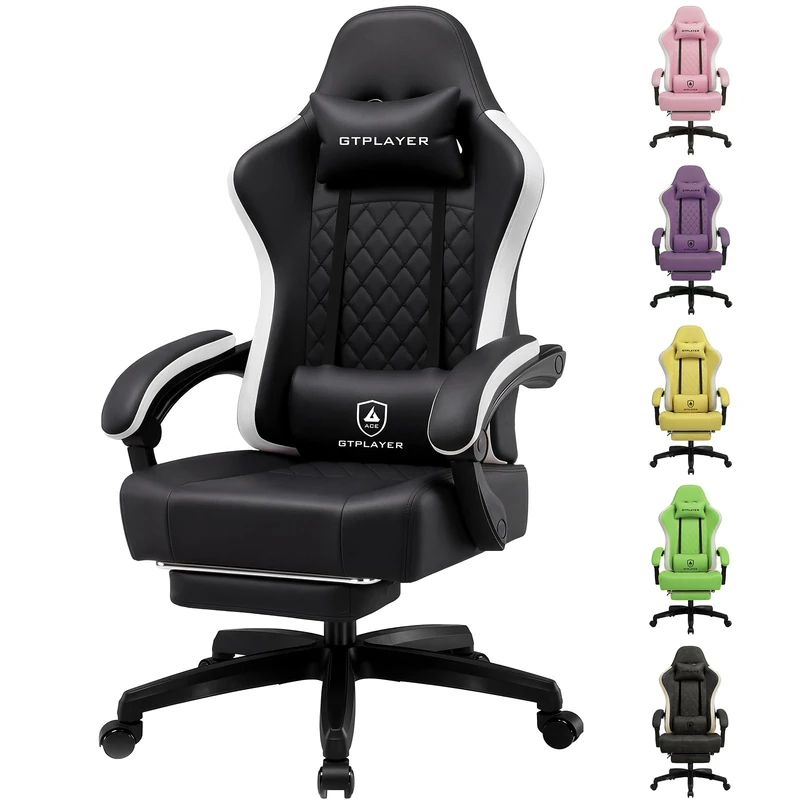 GTPLAYER Gaming Chair with Footrest, Ergonomic Computer Desk Chair with Pocket Spring Cushion Home Office High Back Support Lumbar Support Heavy Duty Wide, Black