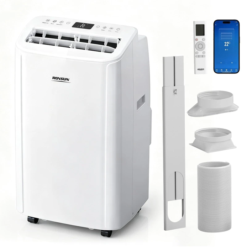 ROVSUN 12000BTU Air Conditioning Unit, 4-in-1 Portable Air Conditioner, Cooling Heating Dehumidifier Fan, Sleep Mode Function, Mobile AC Unit with Window Kit & Remote