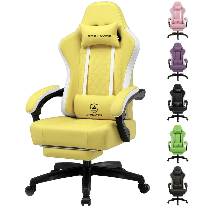 GTPLAYER Gaming Chair with Footrest, Ergonomic Computer Desk Chair with Pocket Spring Cushion Home Office High Back Support Lumbar Support Heavy Duty Wide,Yellow