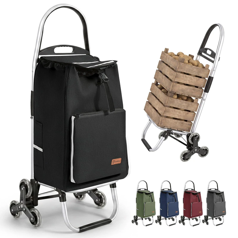 Sekey Shopping Trolley Stair Climber Foldable XXL Shopping Bag with Cooling Compartment, Aluminium Frame, 3 + 3 Wheels, Foldable Shopping Trolley, Shopping Trolley for Stairs and Everyday Life, Black
