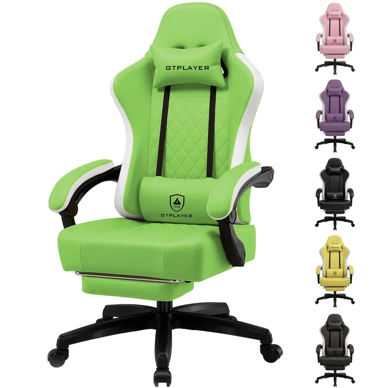 GTPLAYER Gaming Chair with Footrest, Ergonomic Computer Desk Chair with Pocket Spring Cushion Home Office High Back Support Lumbar Support Heavy Duty Wide, Green