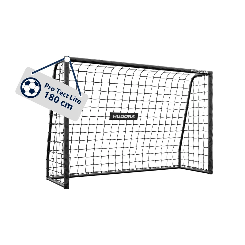 HUDORA Pro Tect 180 Lite soccer goal – garden soccer goal with post padding for outdoor use – quick to set up thanks to click connections – stable goal for children & teens - black