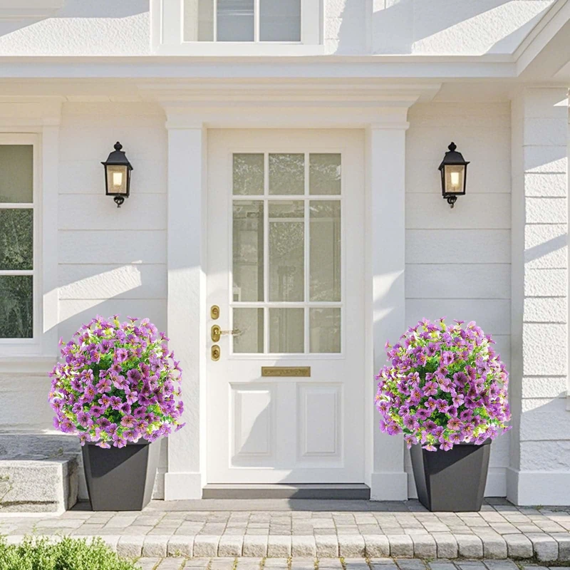 GarveeLife Artificial Boxwood Topiary Balls, Pack of 2, 60cm Purple Flowers Decorative Outdoor Garden Patio Driveway Purple - Image 1
