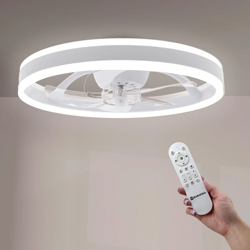 M mimotec - Ceiling Fan with LED Light Verona 36W White and Remote Control, DC Motor, 6 speeds, Ceiling Style, Summer-Winter Function, Timer. with APP