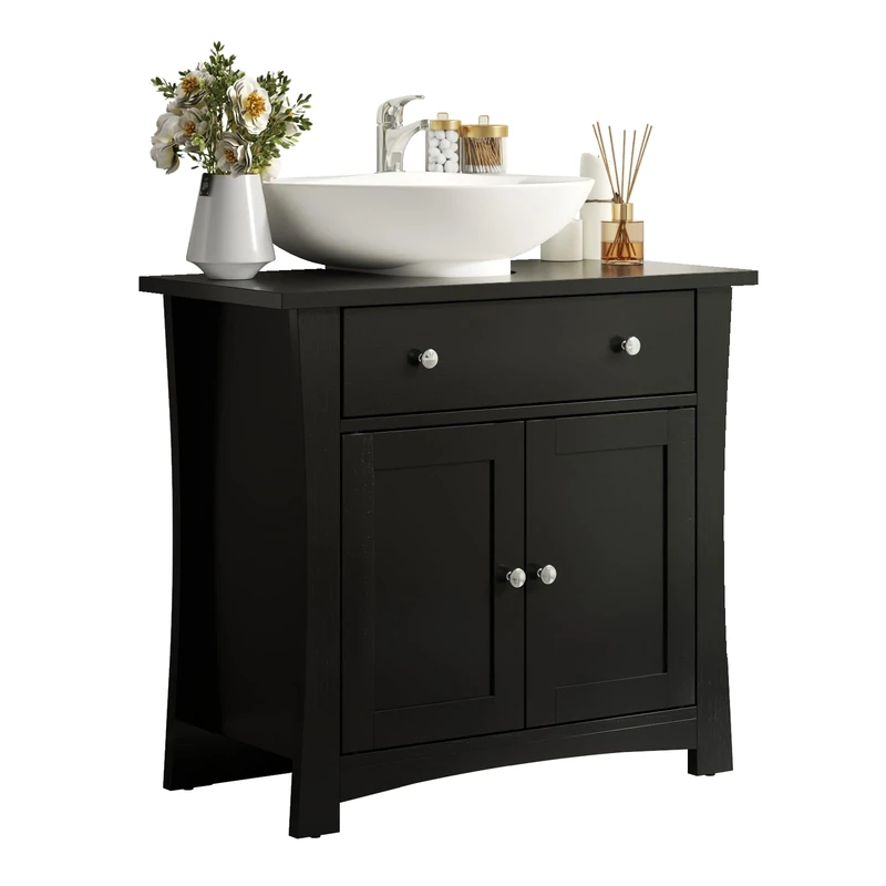Feonase Bathroom floor Storage Cabinet, Under Sink Bathroom Cabinet with 2 Doors, Floor Under Basin with Drawer, Pedestal Sink Cabinet for Washbasins with Pedestal (60 x 30 x 60 cm) (Black)