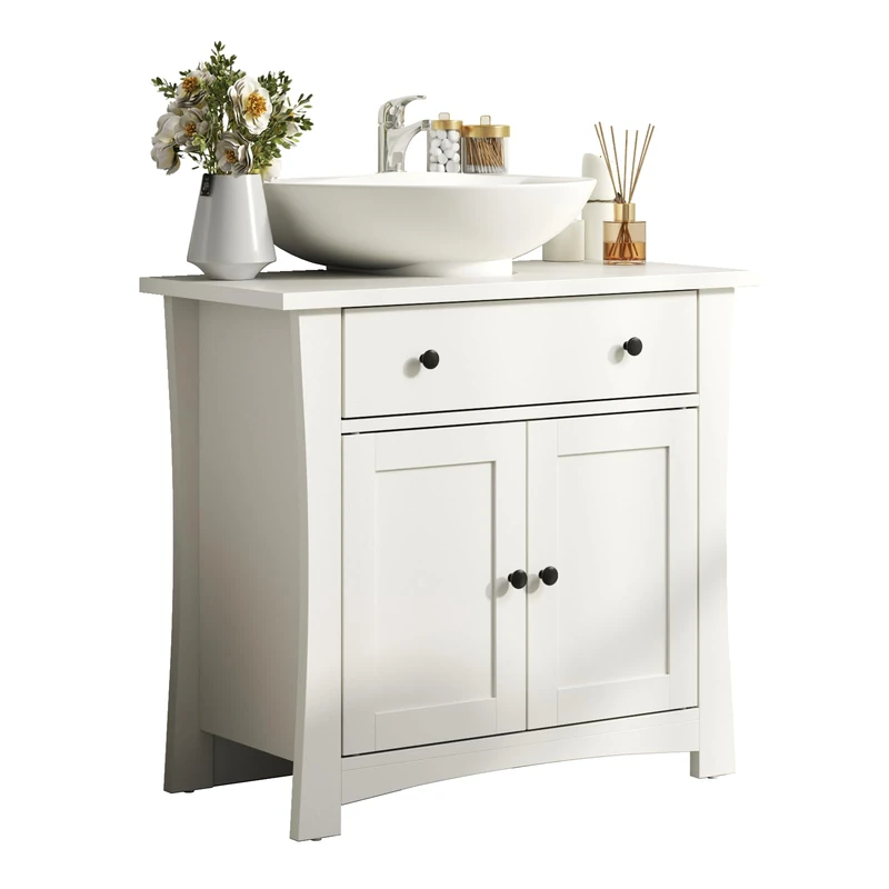 Feonase Bathroom floor Storage Cabinet, Under Sink Bathroom Cabinet with 2 Doors, Floor Under Basin with Drawer, Pedestal Sink Cabinet for Washbasins with Pedestal (60 x 30 x 60 cm) (White) - Image 1