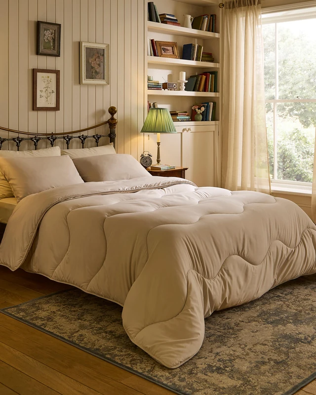 Night Lark Coverless Duvet and Pillowcase Set, Plain Dye Collection – Coverless Duvet Double 10.5 Tog with Advanced Smartfil® Fibre, Machine Washable, Hypoallergenic – Natural Oat, Double Bed Size - Image 1