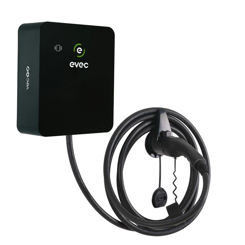 evec vecGO 2.0 EV Charger, Type 2, 7.4kW Tethered Single Phase Wall Mounted Home Car Charger, 3 Year Warranty, Shadow Black - VEC03-N