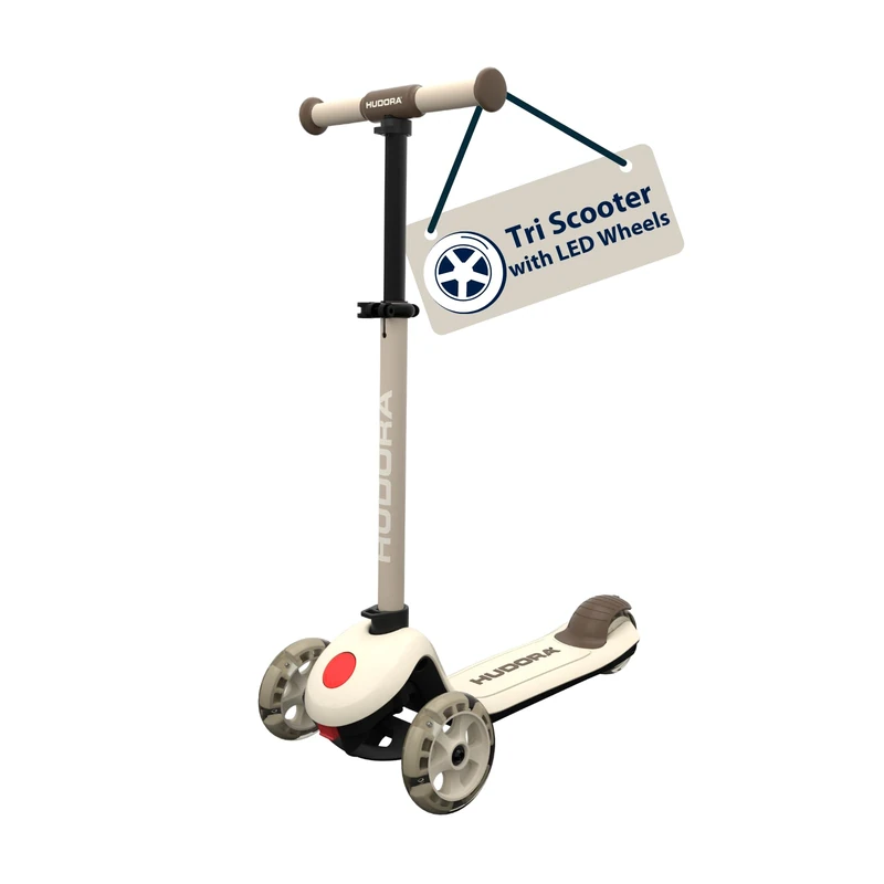 HUDORA Tri‑Scooter – IVORY – mit LED‑Rädern – 3‑Rad Scooter mit höhenverstellbarem Lenker – breitem Hinterrad, ABEC‑7 Kugellager, rutschfestem Deck & Hinterradbremse – Outdoor Tretroller für Kinder - Image 1