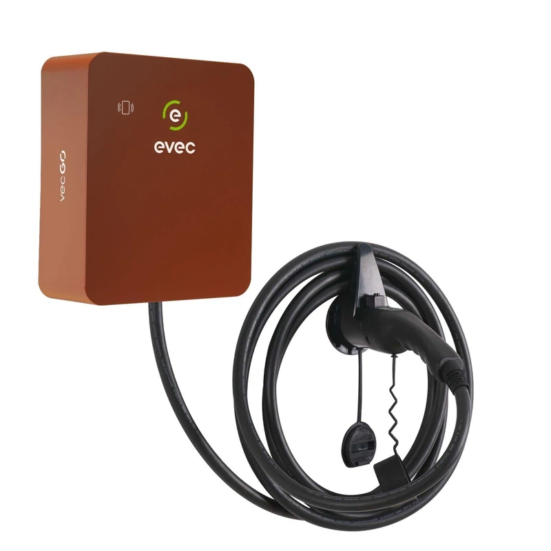evec vecGO 2.0 EV Charger, Type 2, 7.4kW Tethered Single Phase Wall Mounted Home Car Charger, 3 Year Warranty, Deep Red - VEC03-N