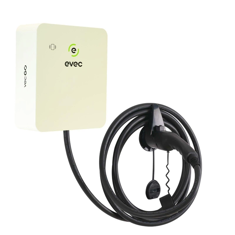 evec vecGO 2.0 EV Charger, Type 2, 7.4kW Tethered Single Phase Wall Mounted Home Car Charger, 3 Year Warranty, Moonlight Cream - VEC03-N
