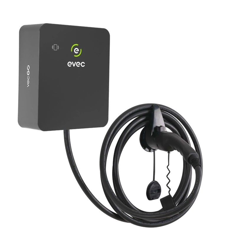 evec vecGO 2.0 EV Charger, Type 2, 7.4kW Tethered Single Phase Wall Mounted Home Car Charger, 3 Year Warranty, Anthracite Grey - VEC03-N