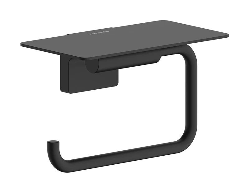 hansgrohe AddStoris S - toilet roll holder with shelf, toilet roll holder for wall mounting, concealed fastening, bathroom accessories, matt black, 41789670