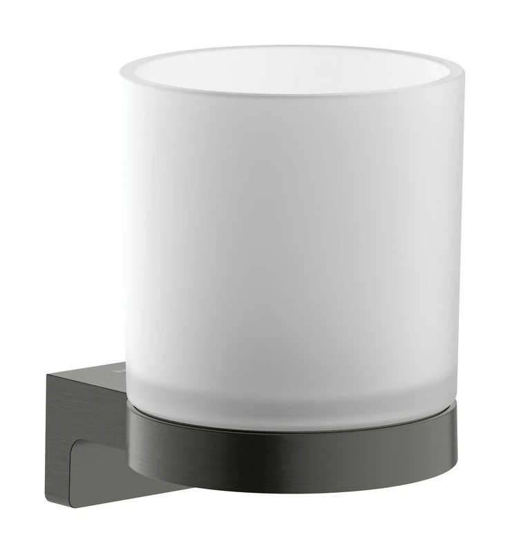 hansgrohe AddStoris S - toothbrush holder, toothbrush tumbler for wall mounting, concealed fastening, bathroom accessories, brushed black chrome, 41769340