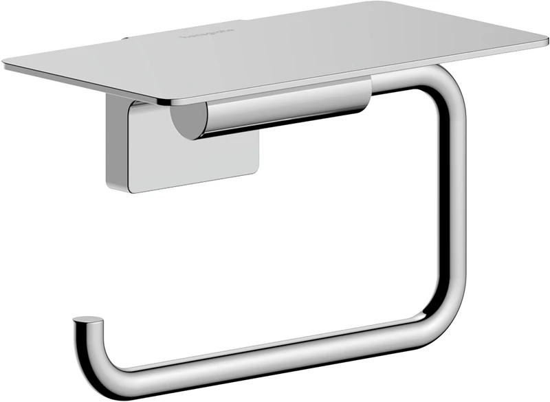 hansgrohe AddStoris S - toilet roll holder with shelf, toilet roll holder for wall mounting, concealed fastening, bathroom accessories, chrome, 41789000