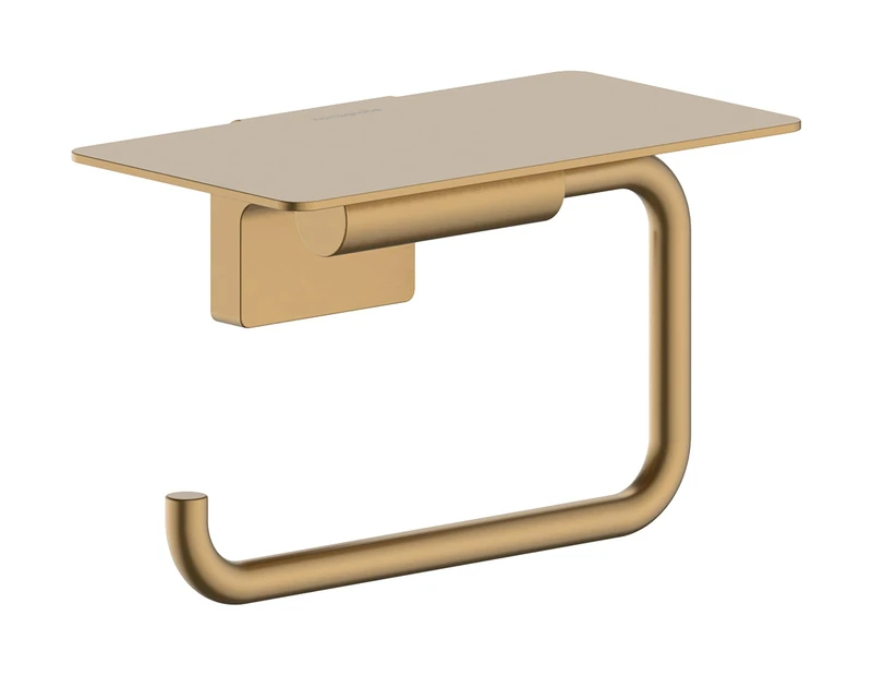 hansgrohe AddStoris S - toilet roll holder with shelf, toilet roll holder for wall mounting, concealed fastening, bathroom accessories, brushed bronze, 41789140