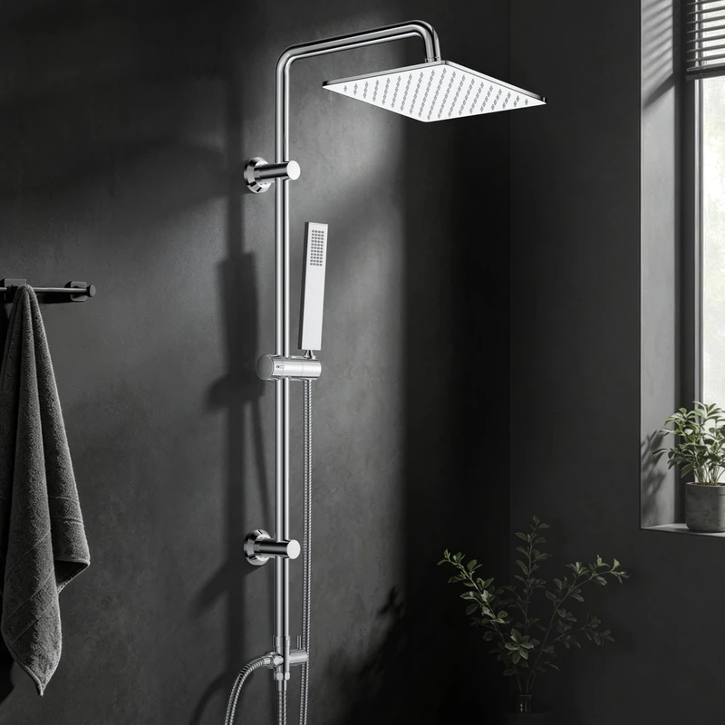 Görbach Stainless Steel Shower Column Without Mixer, Shower Head 20 x 20 cm