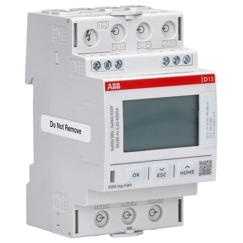 ABB Protecta Plus D13 15-M 65 M-Bus Energy Meter • 3-Phase 65A Direct Connected • 4-Quadrant MID Class B • 1 Digital in / 1 Digital Out • DIN Rail 3 Modules • 2CMA241845R1000