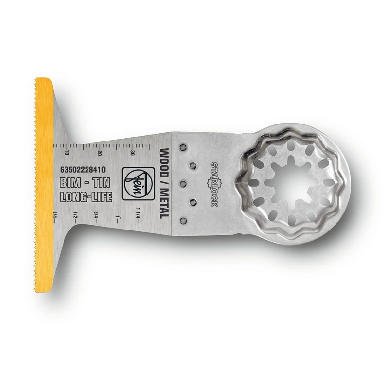FEIN LongLife Long Life E-Cut Bi-Metal Blade - Deep Cut, Pack of 5, Width 65 mm, Length 50 mm, Starlock Attachment, Titanium Coated Bi-Metal Blade - Image 1