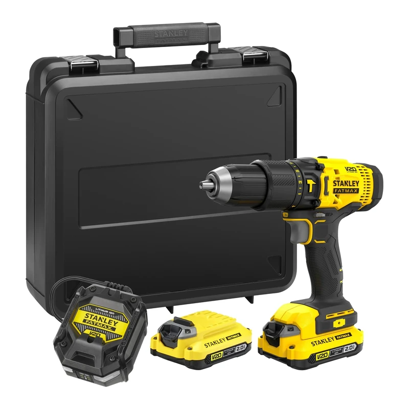 STANLEY FATMAX V20 Cordless 3 Gear Hammer Drill Driver, Includes 2X 2.0Ah Li-Ion Batteries and 1.25A Charger, 18V, SFMCD711D21-GB