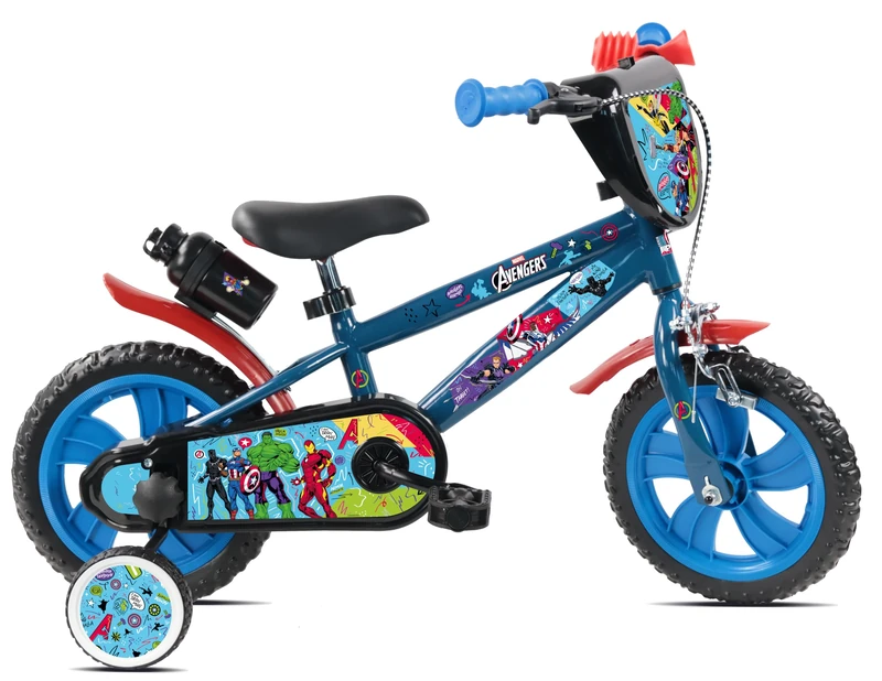 Disney Avengers Kids' Bike, 12", Steel Frame, EVA Tyres, Caliper Brakes, Training Wheels, With Water Bottle for Boys and Girls Aged 3-5