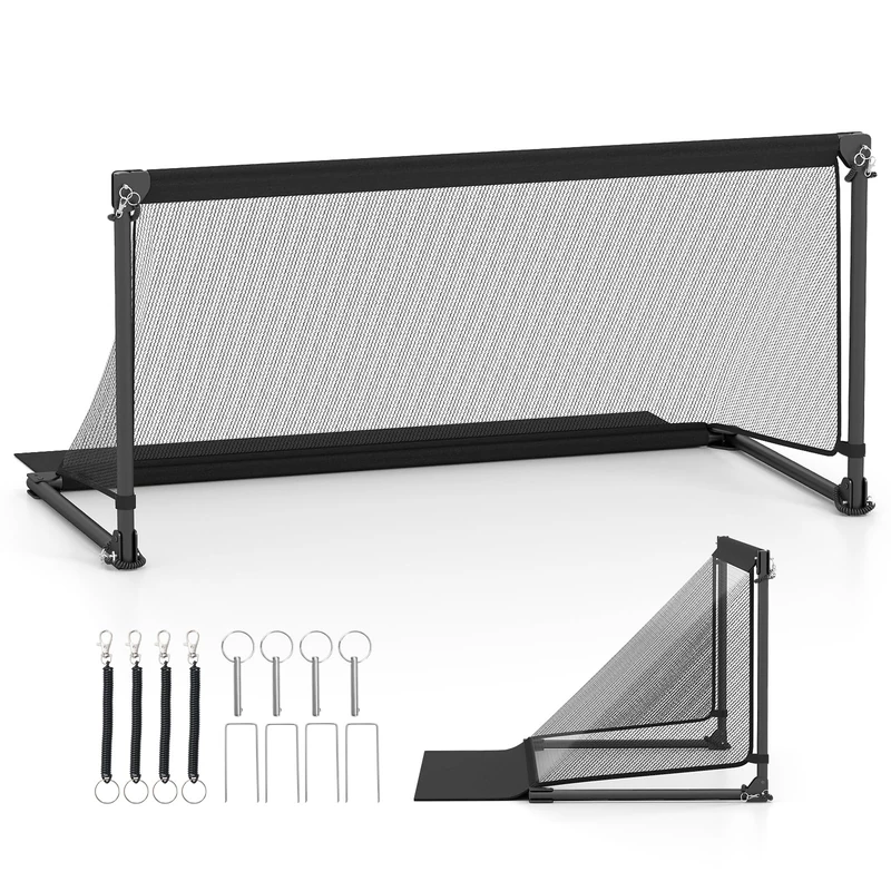 GYMAX Football Goal, Foldable Pop-up Soccer Goal with Metal Frame & Ground Stakes, Portable Football Training Equipment for Garden, Easy Setup (120 x 57 x 60 cm)