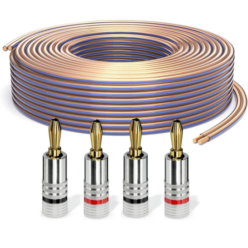 PureLink Speaker Cable OFC 2 x 4.00 mm² (0.10 mm), 20.0 m, Transparent with Blue Characteristic, Set of 4 Banana Plugs