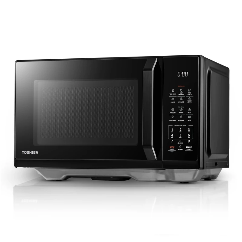 Toshiba 800W Flatbed Microwave Solo Digital 23L Black Microwave Oven with 11 Power Levels, 7 Auto Menus, Chef Defrost, +30S Express Cook, Easy Clean Without Turntable, Clock and Timer, MW3-EM23PFF(BK)