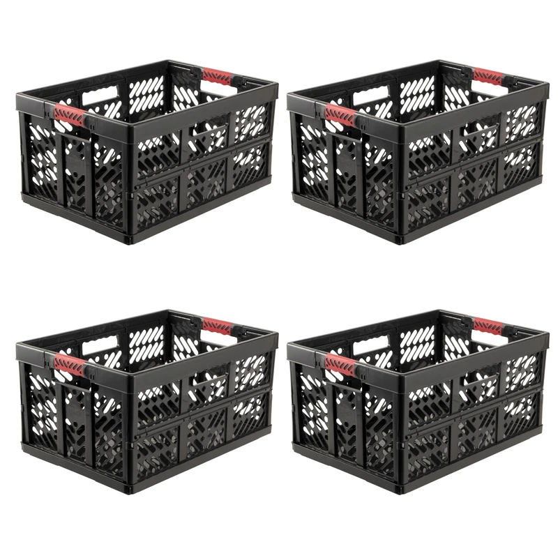 keeeper ben 4 x Sturdy Professional Folding Boxes with Soft-Touch Handles, 45 L, Up to 50 kg Load Capacity, Robust and Lightweight, 54 x 37 x 28 cm, Graphite (Graphite)