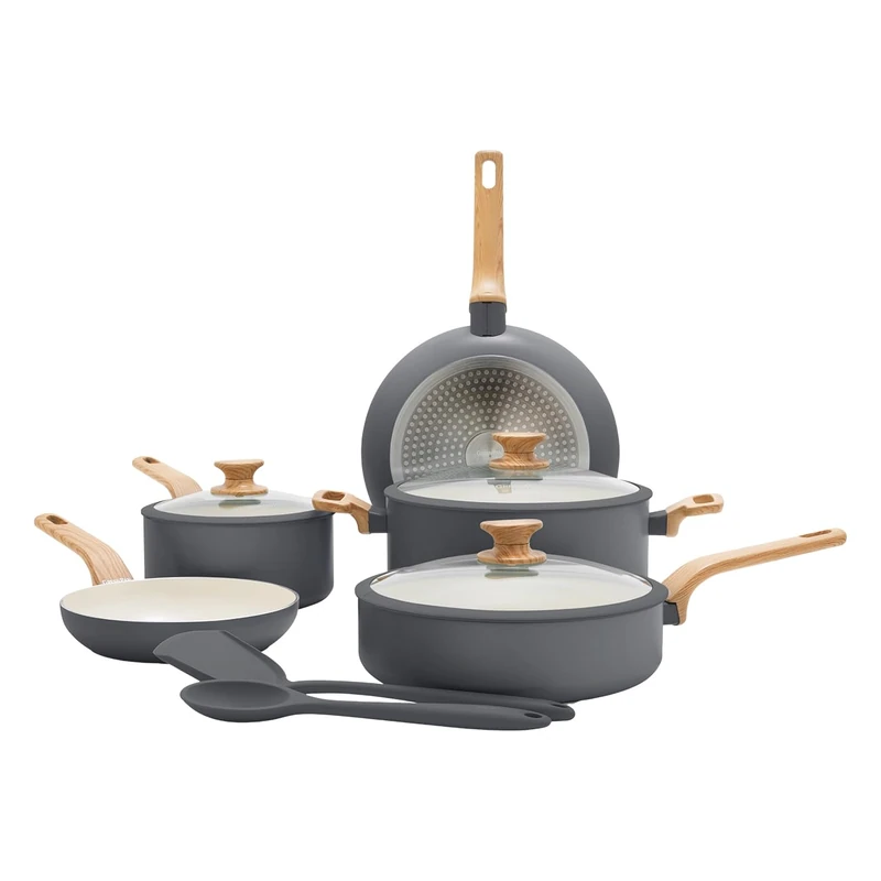 GreenPan Essence 5-Piece Saucepan & Pan Set, Grey, Ceramic Non-Stick Coating, PFAS-Free, Oven Safe up to 200°C, Suitable for Induction Cookers