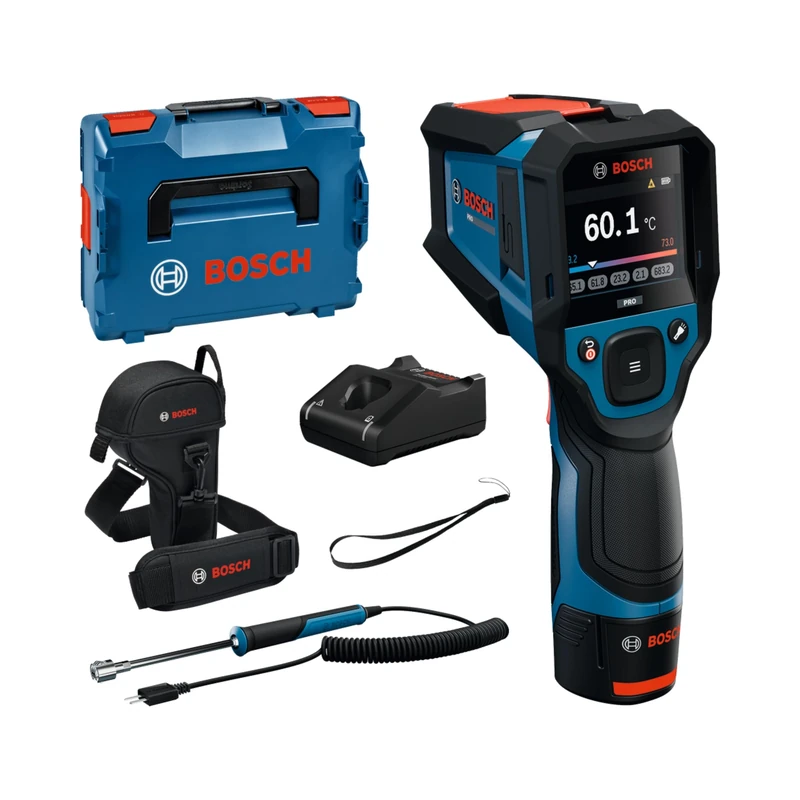 Bosch PRO Infrared Thermometer GIS12V‑800‑16 (Large Display, Type‑K Interface with Surface Probe, 20:1 spot Ratio, IP54, Dual Power, inclueded Battery and Charger)