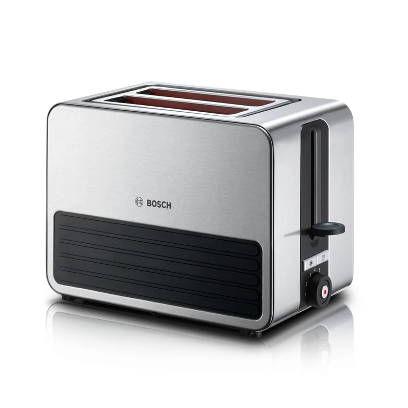 Bosch Silicone TAT7S23GB Compact 2-Slice Toaster with Reheat/Defrost, integrated bun warmer, Auto Shut-Off, High Lift and Crumb Tray in Stainless Steel