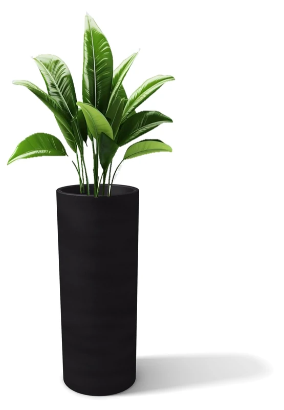 Kloris Barocco 90 High Planter Cylindrical Black Graphite Polyethylene Diameter 35 cm Height 90 cm Compartment Depth 30 cm Made in Italy - Image 1