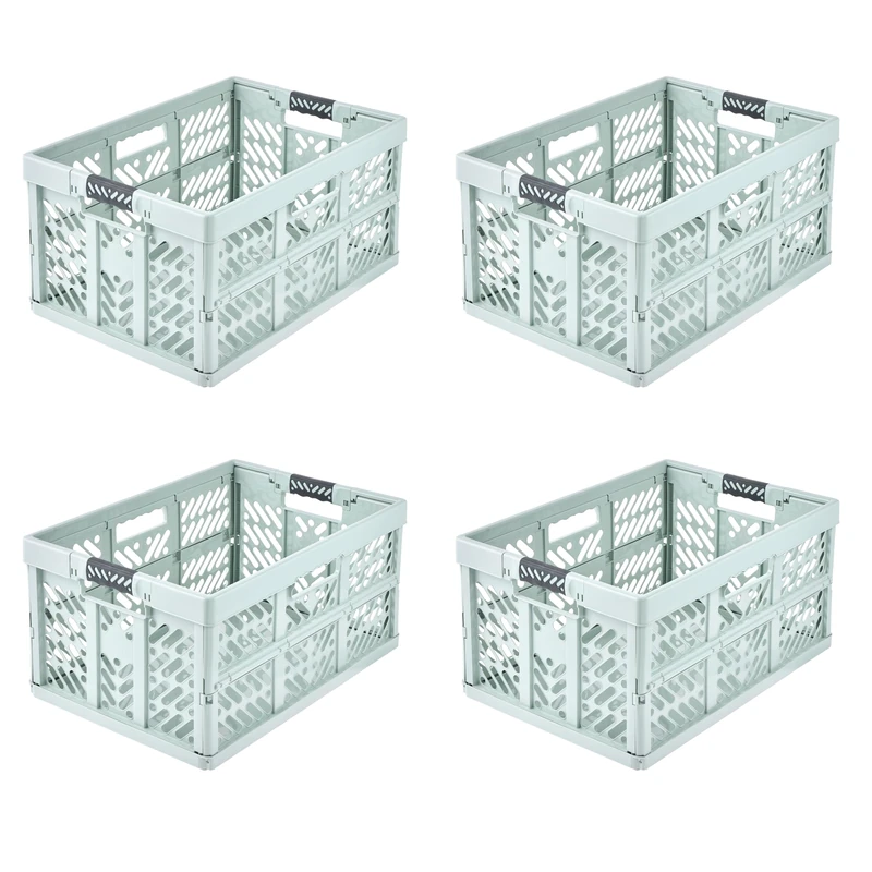 keeeper ben 4 x Sturdy Professional Folding Boxes with Soft-Touch Handles, 45 L, Up to 50 kg Load Capacity, Robust and Lightweight, 54 x 37 x 28 cm, Green (Soft Green)