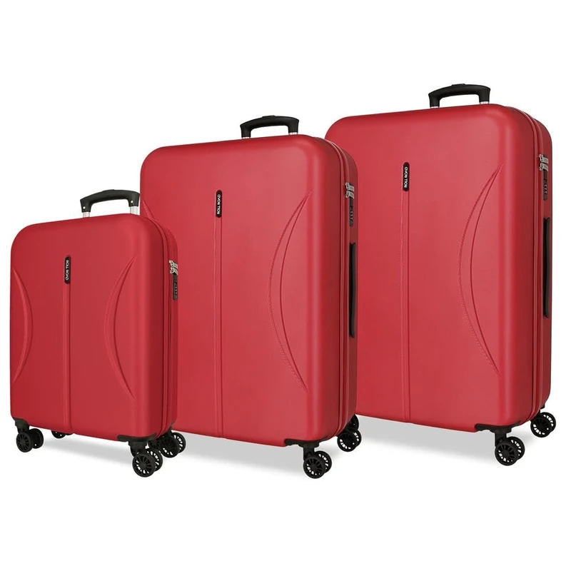 ROLL ROAD Formentera Burgundy Luggage Set 55/65/75 cm Rigid ABS Combination Lock Integrated 188L 10.3kg 4 Double Wheels Hand Luggage