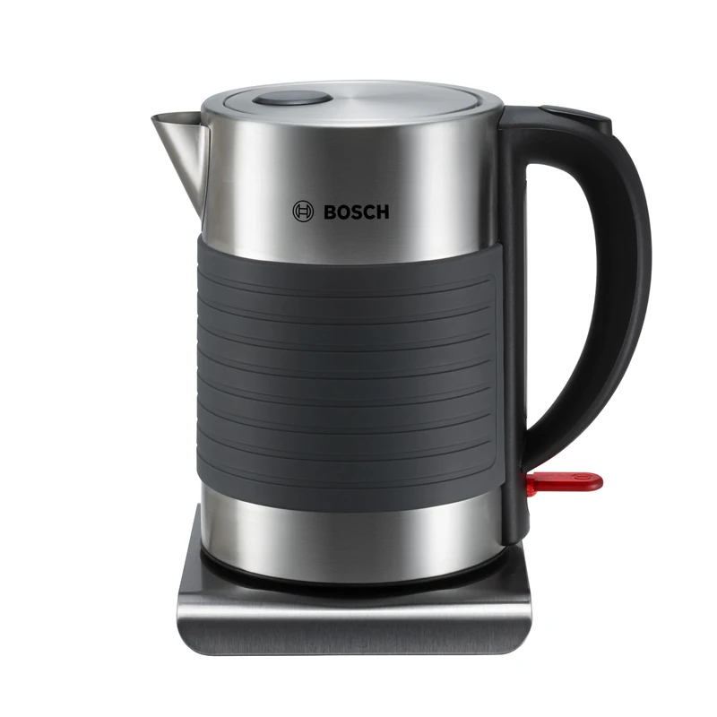 Bosch Silicone TWK7S03GB Electric Cordless Kettle with 1.7L Capacity and Fast Boil, Removable Limescale Filter, Stainless Steel/Black