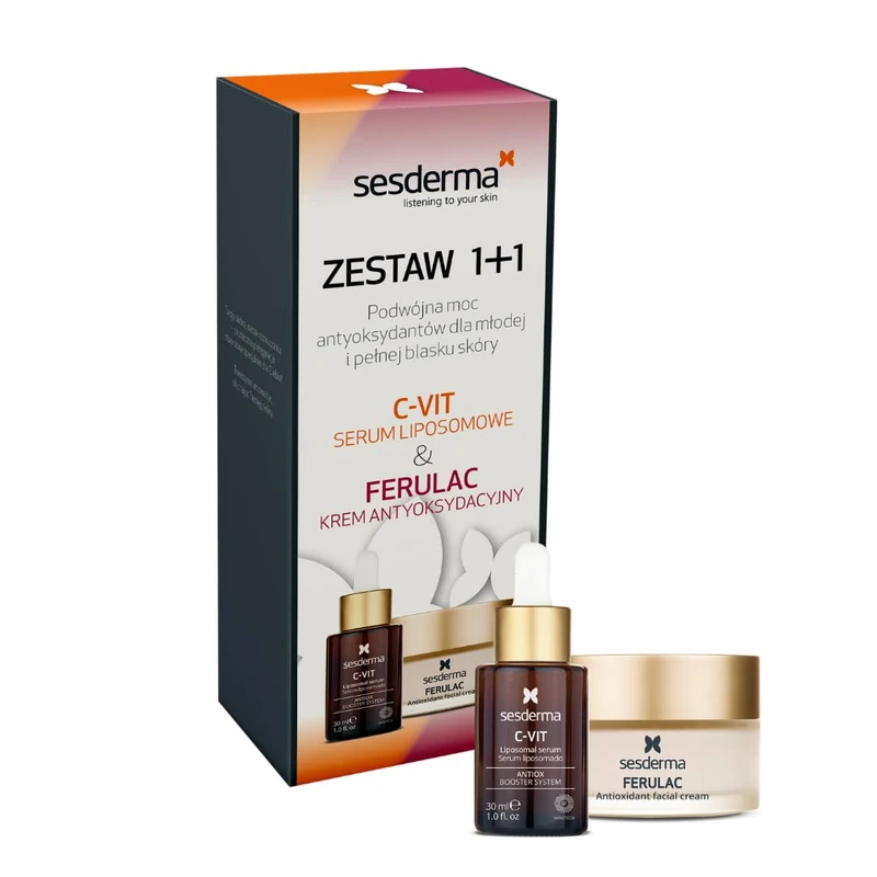 Sesderma Ferulac + C-VIT Set - Antioxidant Face Care with Ferulic Acid & Vitamin C, Anti-Ageing Cream 50 ml + Liposomal Serum 30 ml, Protection Against Photoageing & Radiant Complexion